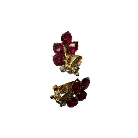 Austria Purple Pink Rhinestone Flower Vintage Earrings - Picture 1 of 4